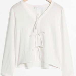 &Other Stories White Trio Tie Front Blouse